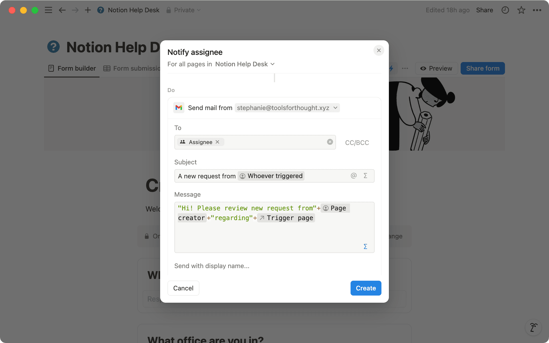 Select 'Send mail to' from the list of actions