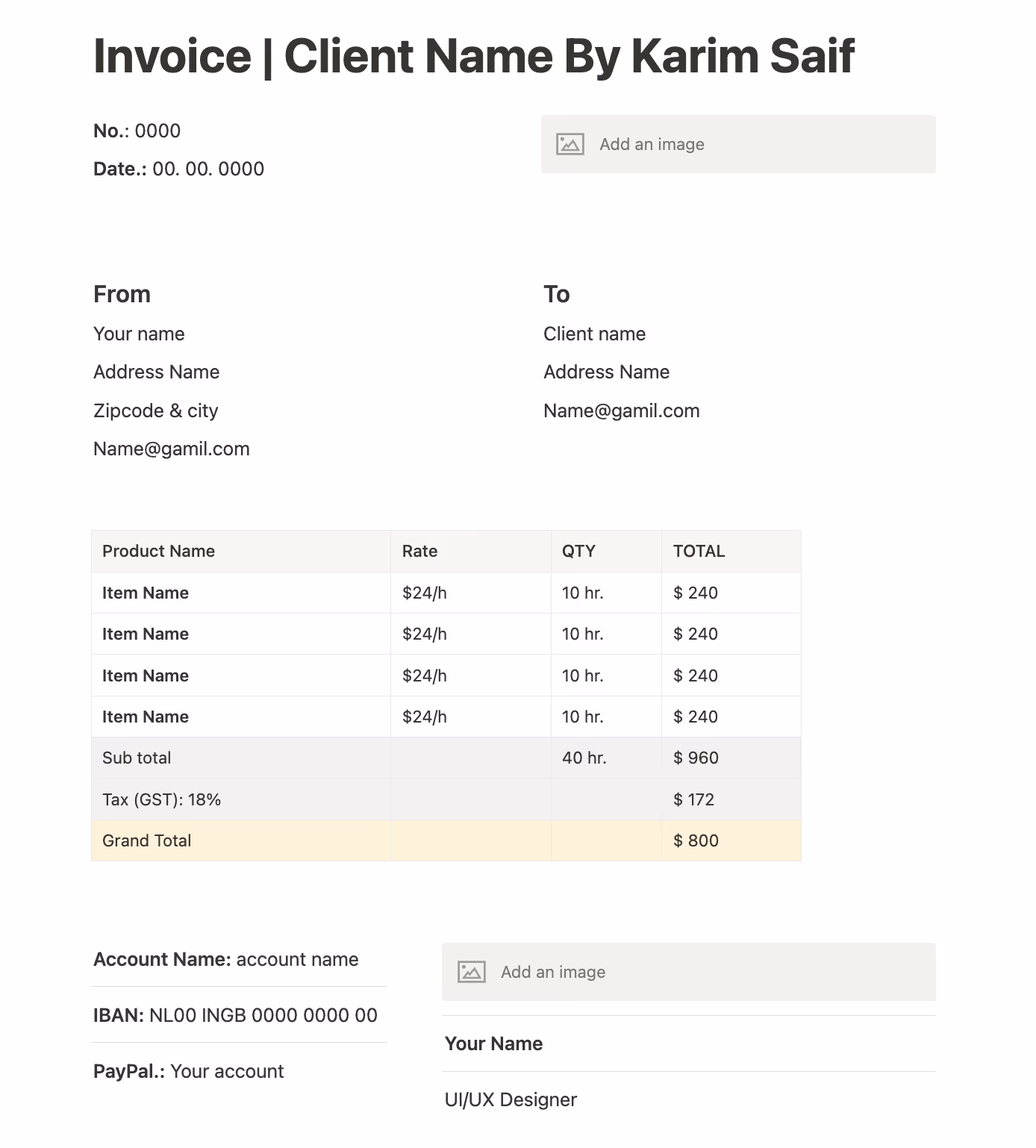 Invoice dashboard by Notion and Figma