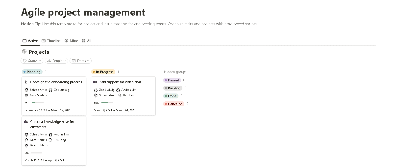 Agile project management template