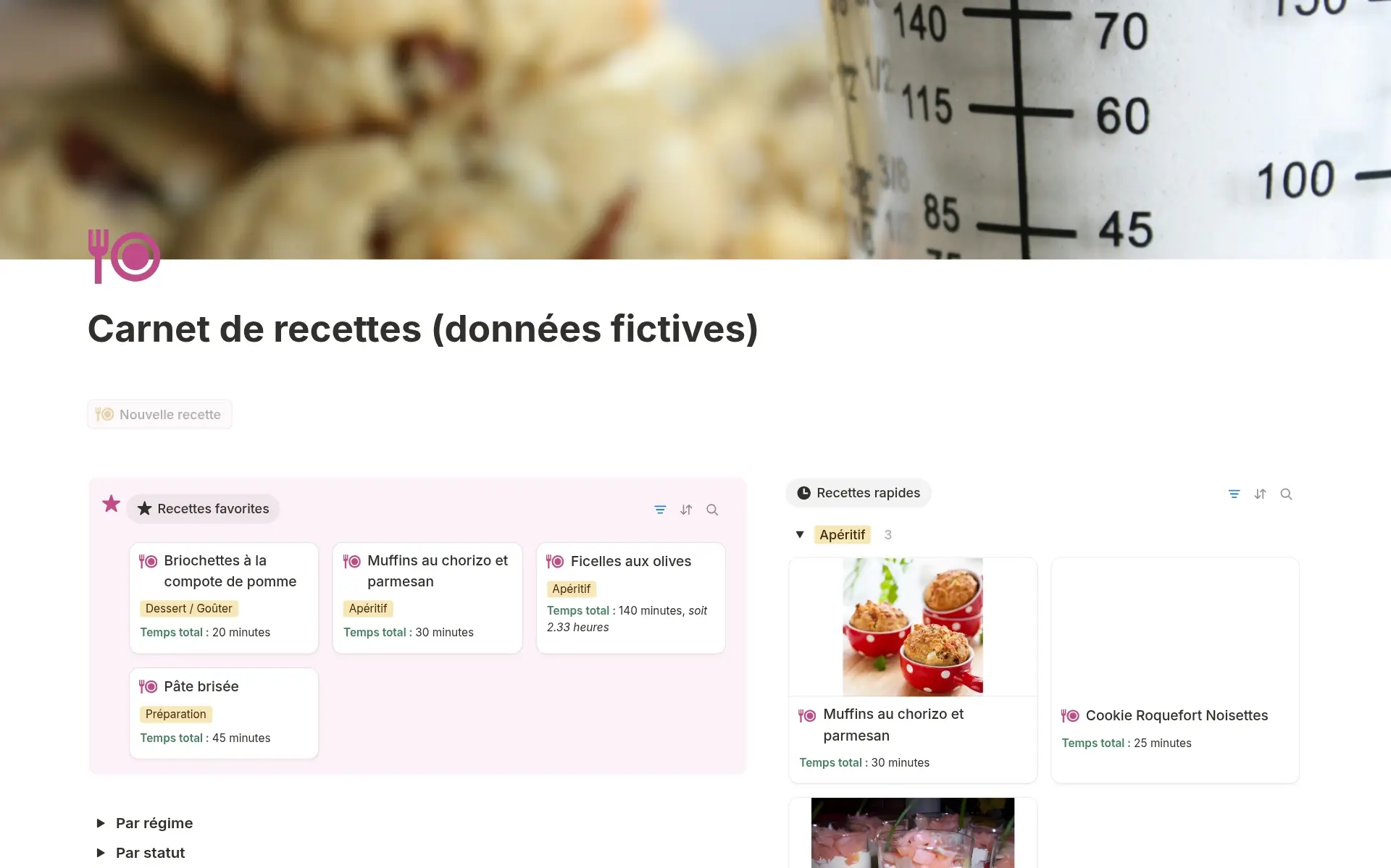 Capture d’écran de la collection Votre boîte à recettes par Notion